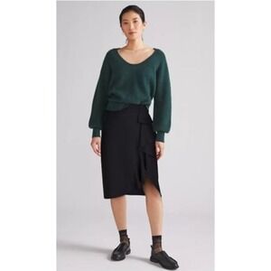 Anthropologie x Maeve | Flounce Ruffle Wrap Midi Skirt Size 6 Black Side Tie